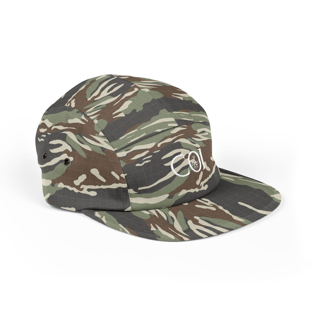 Embroidered COJ 5-Panel Cap — Olive Minimalist Casual Hat