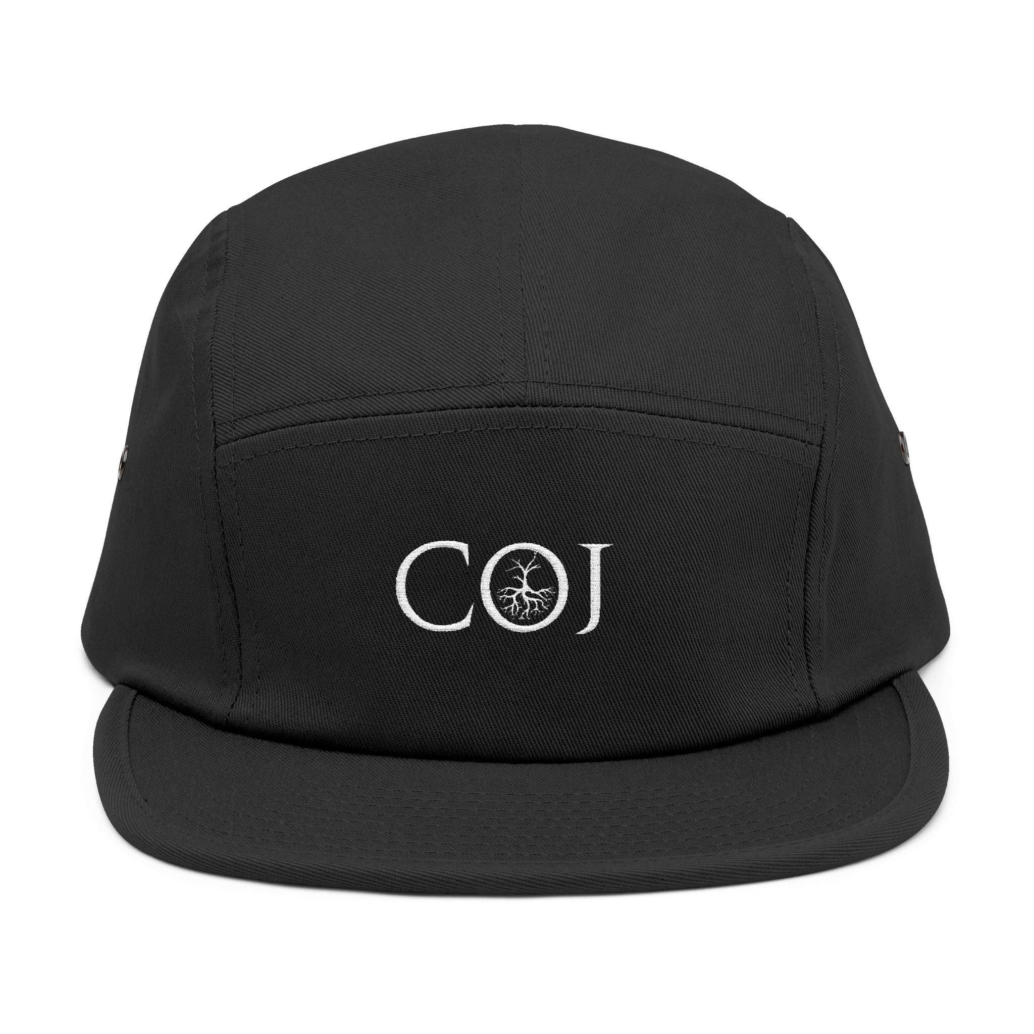 Embroidered COJ 5-Panel Cap — Olive Minimalist Casual Hat
