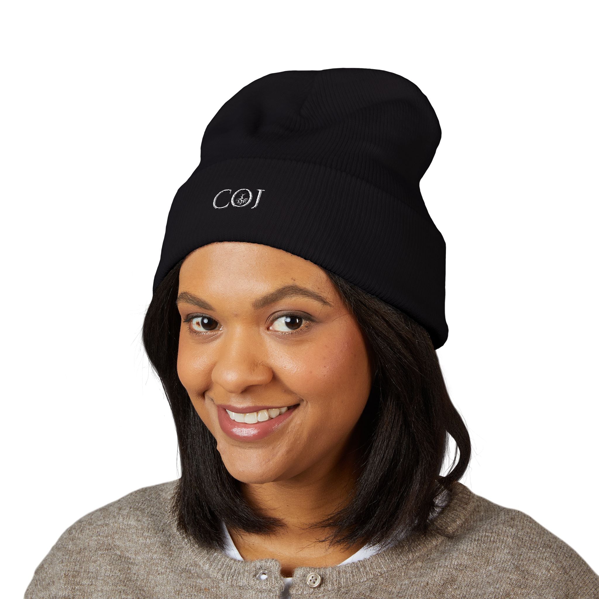 Embroidered COJ Cuffed Beanie – Minimal Logo Winter Hat