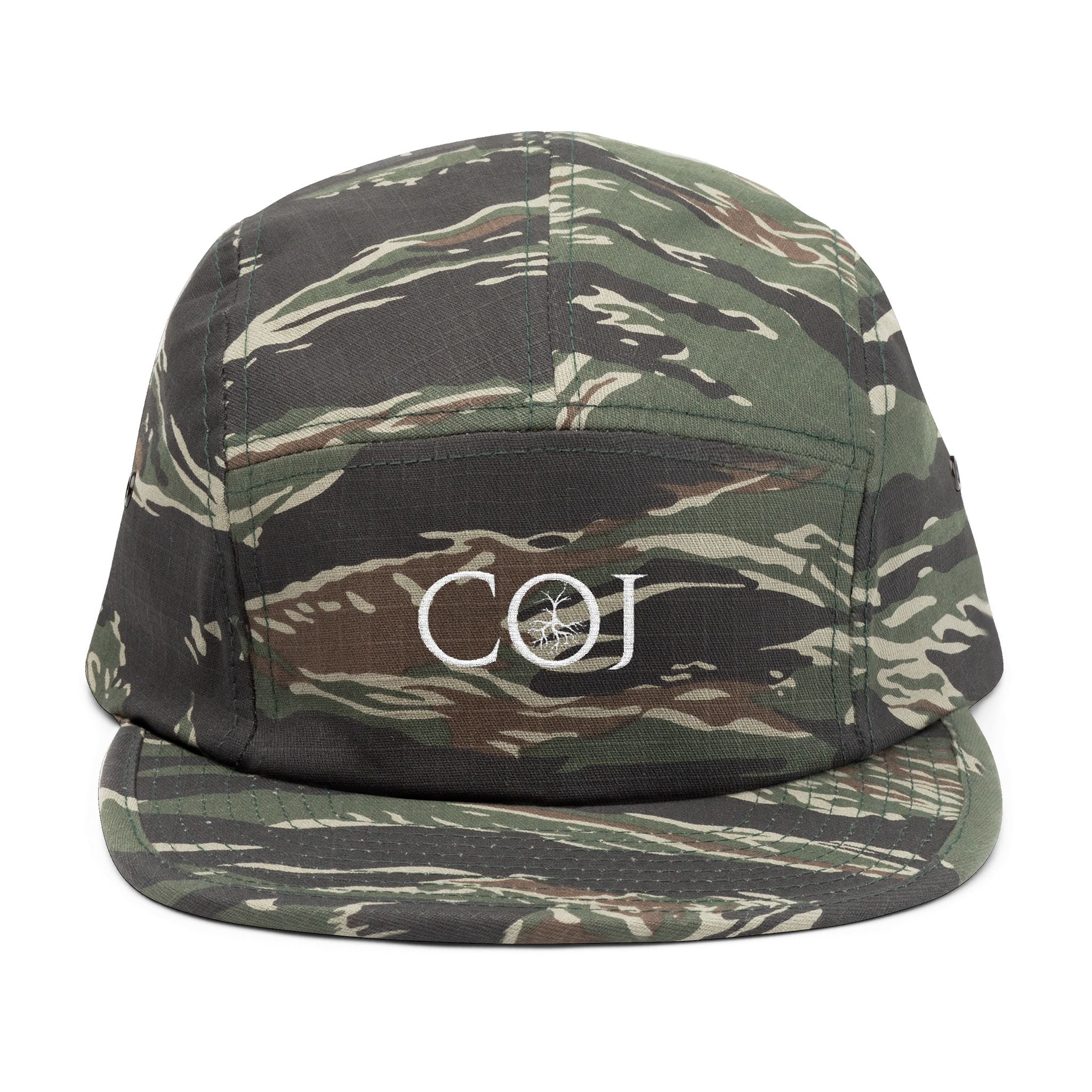 Embroidered COJ 5-Panel Cap — Olive Minimalist Casual Hat